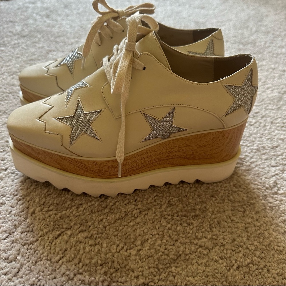 Stella McCartney Cream Silver Elyse Star Platform Shoes